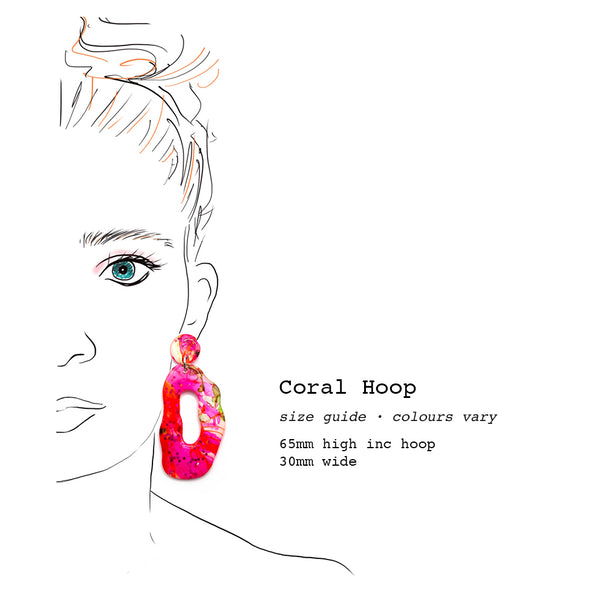 Ink + Resin Earring · Coral Hoop · 21