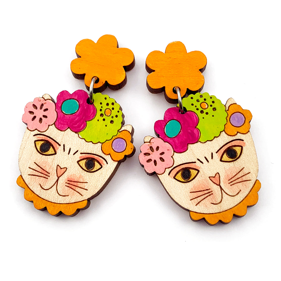 Frida Catlo · Painted Flower Earring · Orange