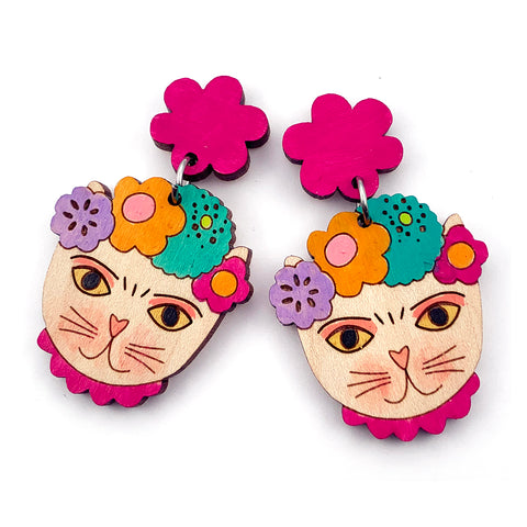 Frida Catlo · Painted Flower Earring · Pink