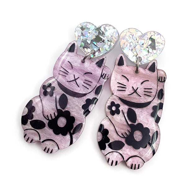 Maneki Neko Earring · Lucky Cat · Pale Lilac