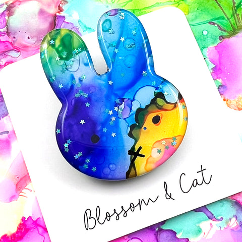 Bunny Brooch · Inky Resin · 01