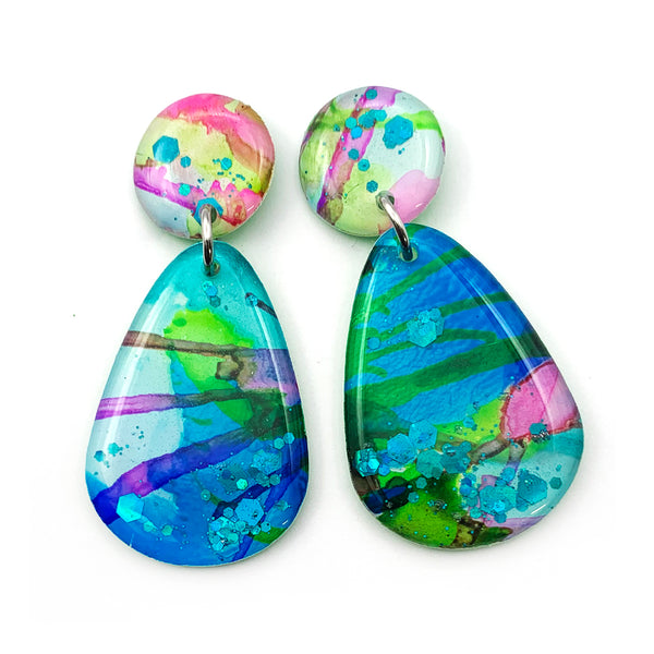 Ink + Resin Earring · Raindrop · 01