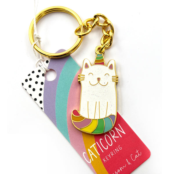 Enamel Keyring · Rainbow Caticorn · Choose Your Colour