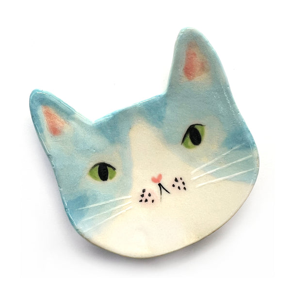 SECONDS · Cat Trinket Dish · Light Blue · Stoneware (read description)