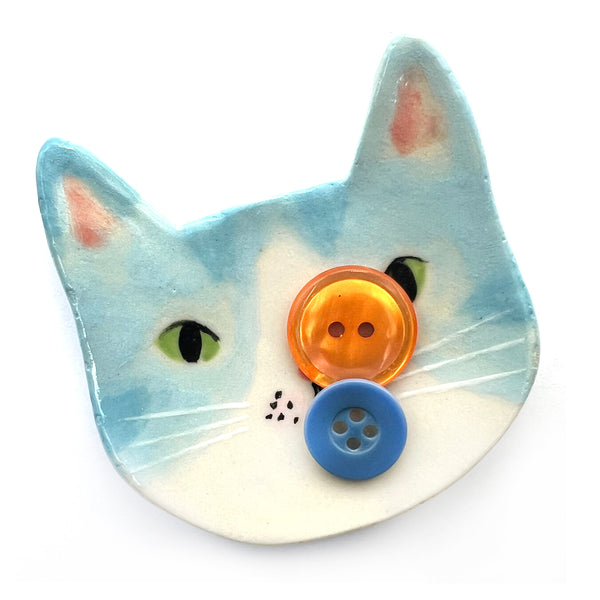 SECONDS · Cat Trinket Dish · Light Blue · Stoneware (read description)