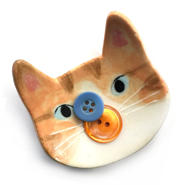 SECONDS · Cat Trinket Dish · Apricot · Stoneware (read description)