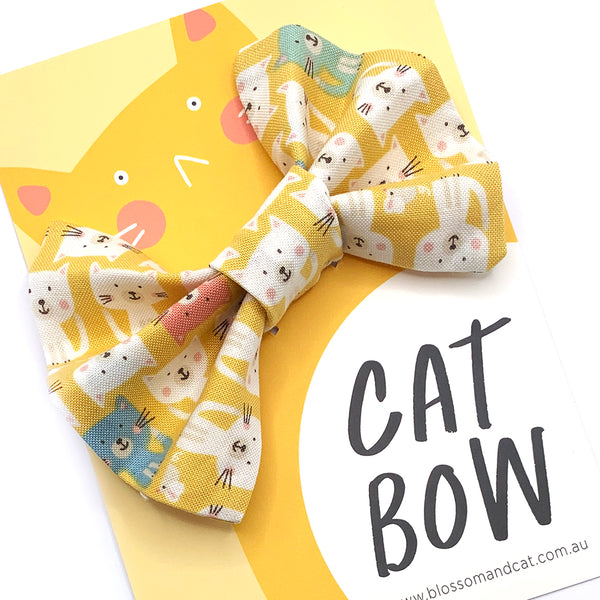 Cat Bow · For Collar · Row of Cats Yellow