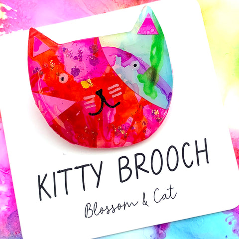 Kitty Brooch · Inky Resin · 103