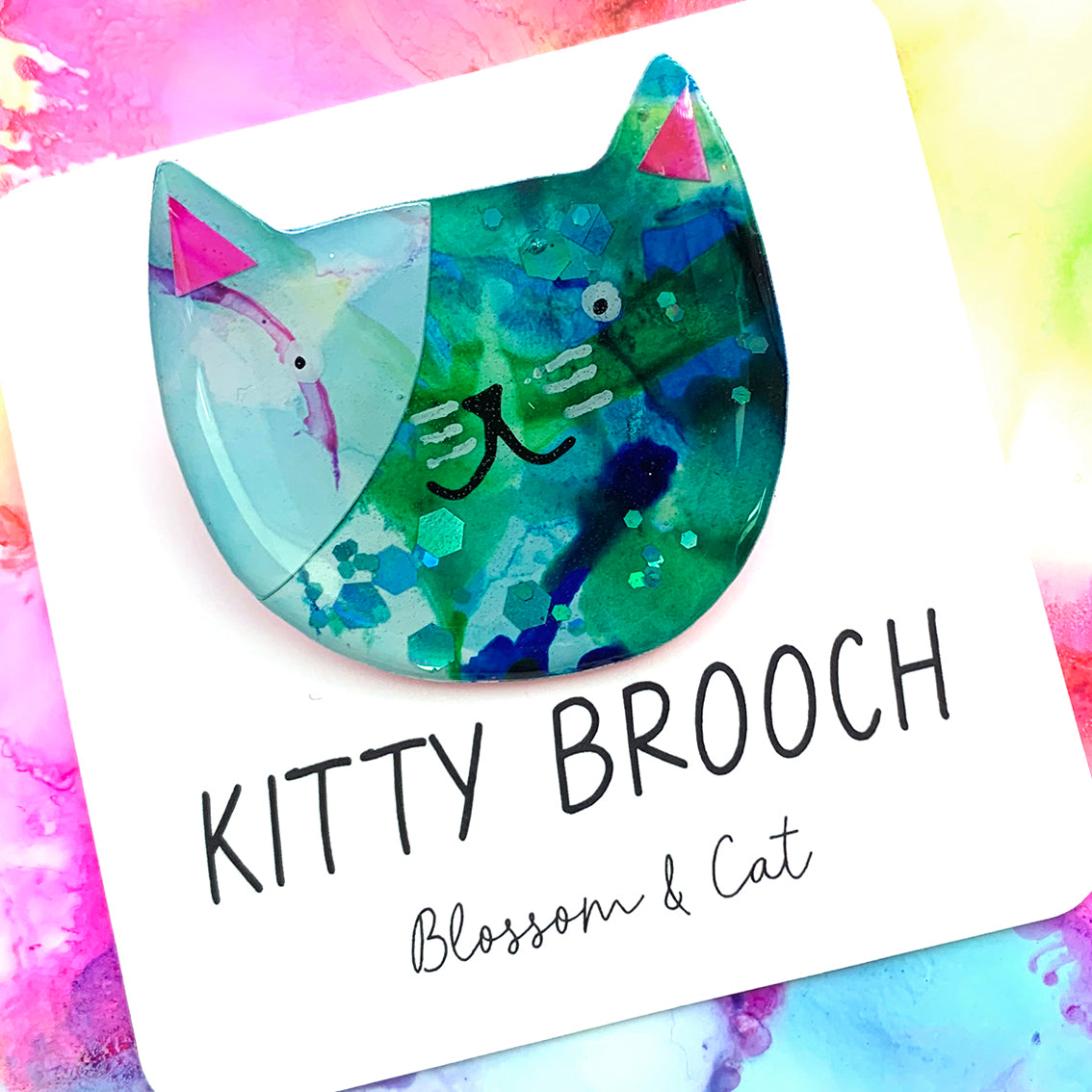 Kitty Brooch · Inky Resin · 105