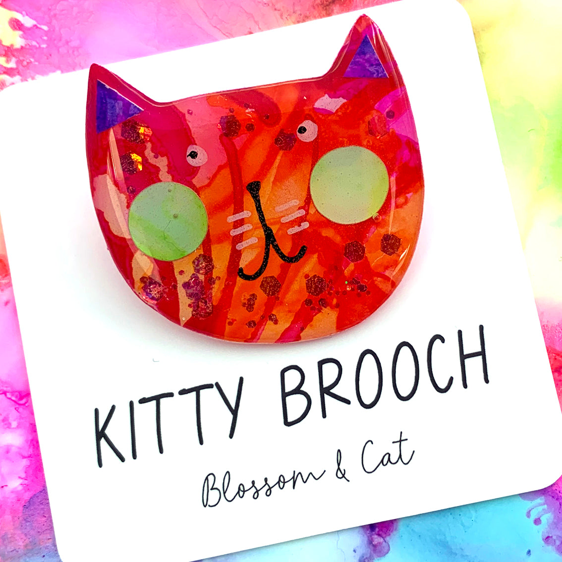 Kitty Brooch · Inky Resin · 111