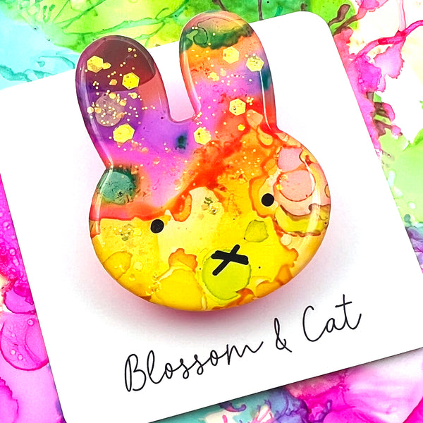 Bunny Brooch · Inky Resin · 12