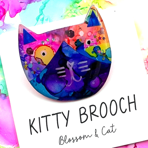 SECONDS · Kitty Brooch · Inky Resin · 125 (read description)