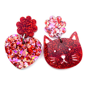 Happy Heart Cats ·  Red + Glitzy Pinky Red