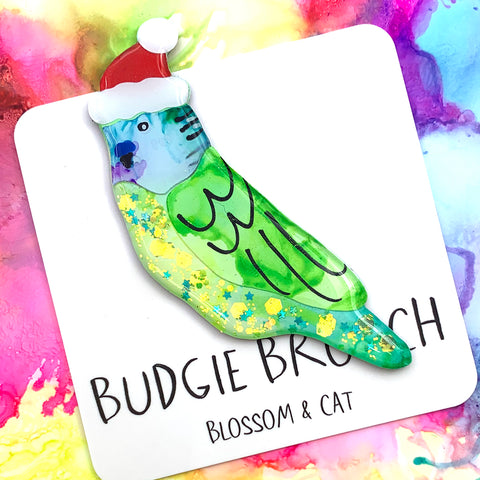 SECONDS · Budgie Brooch · Inky Resin · Santa · 24 Read Description