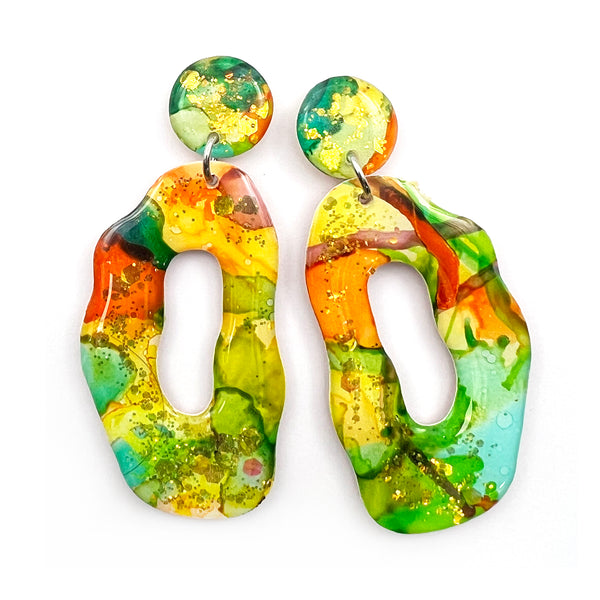 Ink + Resin Earring · Coral Hoop · 27
