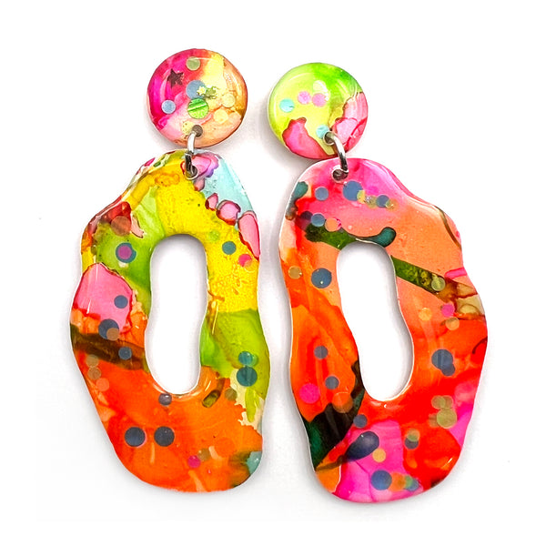 Ink + Resin Earring · Coral Hoop · 30