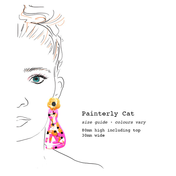 Resin Earring · Painterly Cat · Turquoise