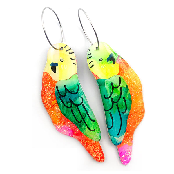 Ink + Resin Earring · Budgie · 38