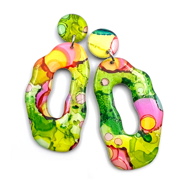 Ink + Resin Earring · Coral Hoop · 38