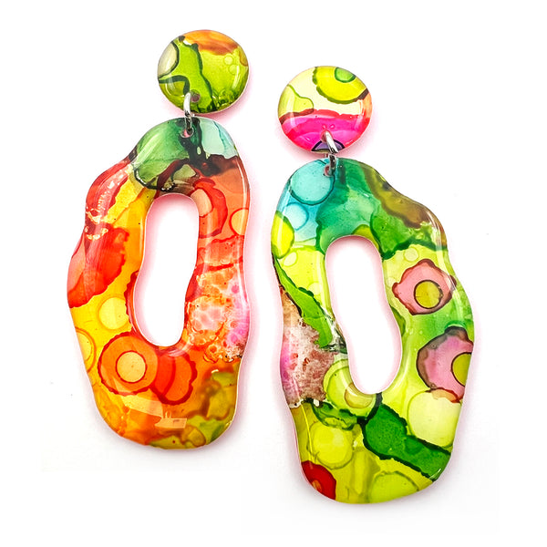 Ink + Resin Earring · Coral Hoop · 41