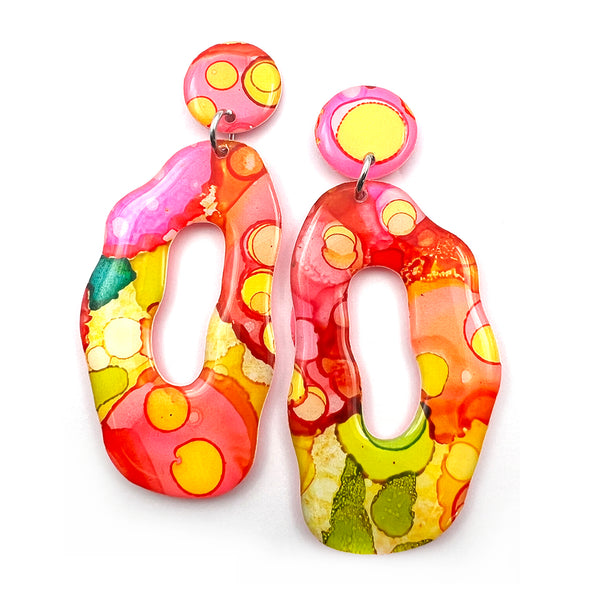 Ink + Resin Earring · Coral Hoop · 42