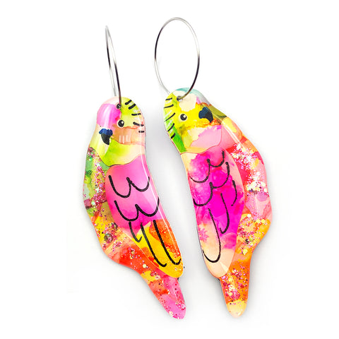 Ink + Resin Earring · Budgie · 44