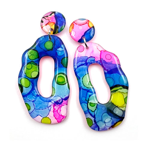 Ink + Resin Earring · Coral Hoop · 52