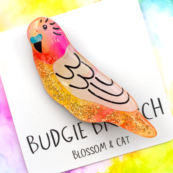 Budgie Brooch · Inky Resin · 65