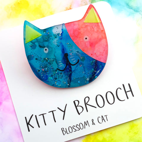 Kitty Brooch · Inky Resin · 80