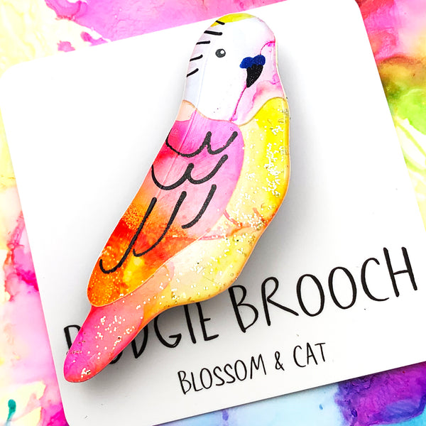 Budgie Brooch · Inky Resin · 81