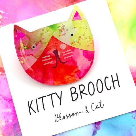 Kitty Brooch · Inky Resin · 98