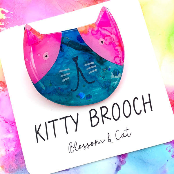 Kitty Brooch · Inky Resin · 99