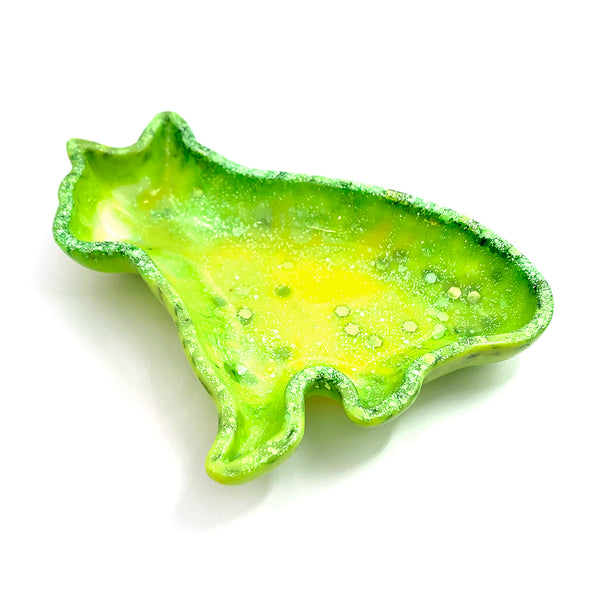 Cat Shaped Trinket Dish · Lime Green