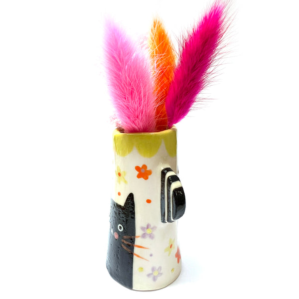 SECONDS · Cat Vase · Black (read description)