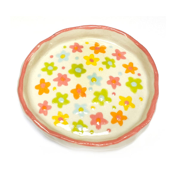 SAMPLE · Trinket Dish · Pink Flowers · Stoneware