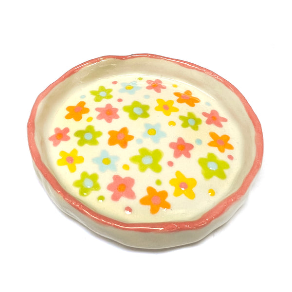 SAMPLE · Trinket Dish · Pink Flowers · Stoneware