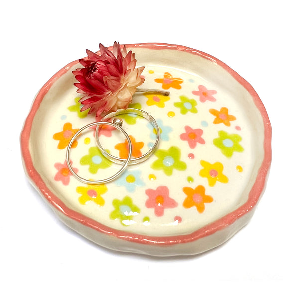 SAMPLE · Trinket Dish · Pink Flowers · Stoneware