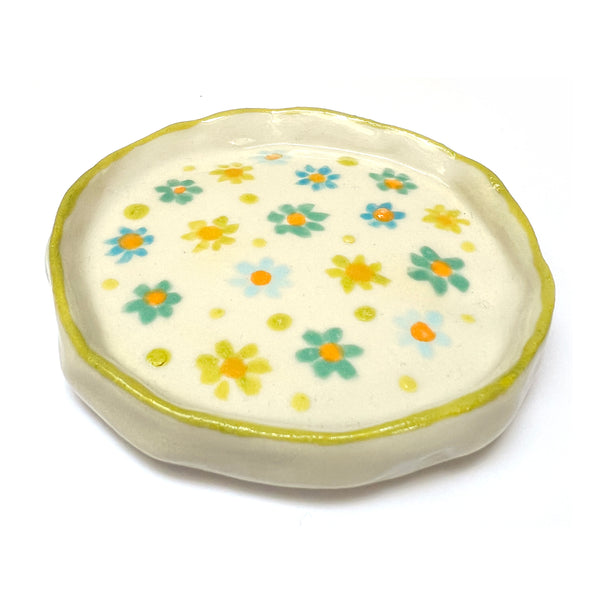 SAMPLE · Trinket Dish · Green Flowers · Stoneware