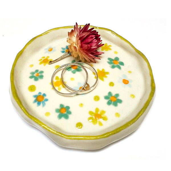 SAMPLE · Trinket Dish · Green Flowers · Stoneware
