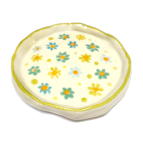 SAMPLE · Trinket Dish · Green Flowers · Stoneware