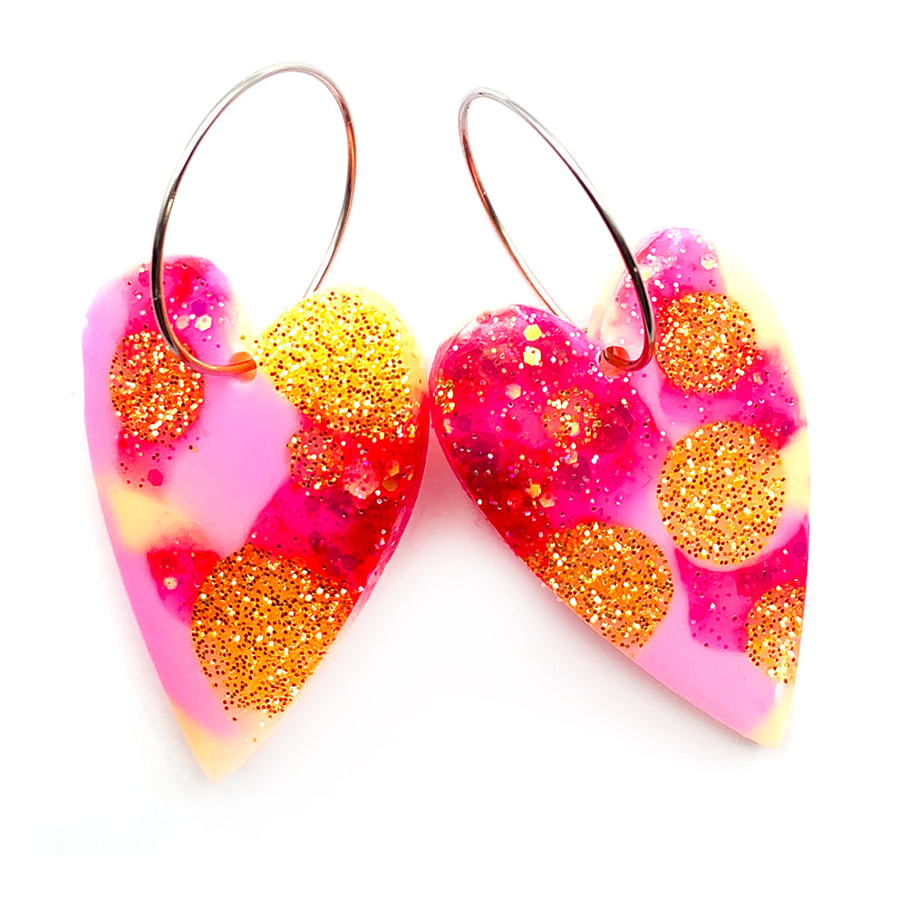 Resin Earring · i heart you · Pink