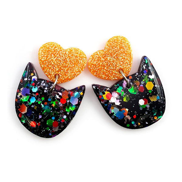 Resin Earring · Confetti Cat · Orange Black