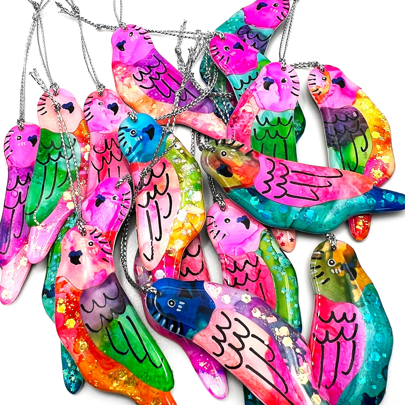 SECONDS · Ink + Resin · Budgie Decoration (Read description)