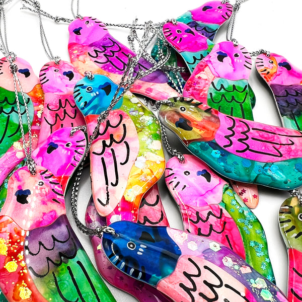 SECONDS · Ink + Resin · Budgie Decoration (Read description)