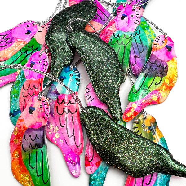 SECONDS · Ink + Resin · Budgie Decoration (Read description)