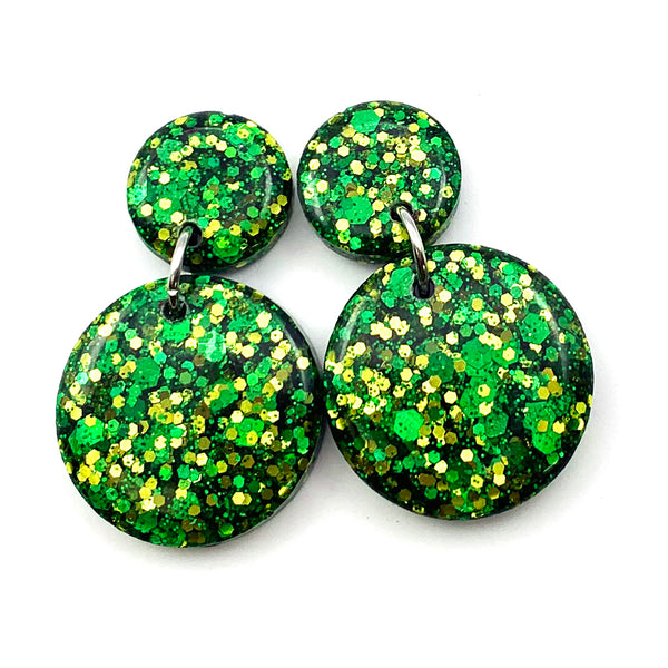 Resin Earring · Mini Moondrop · Green Glitter