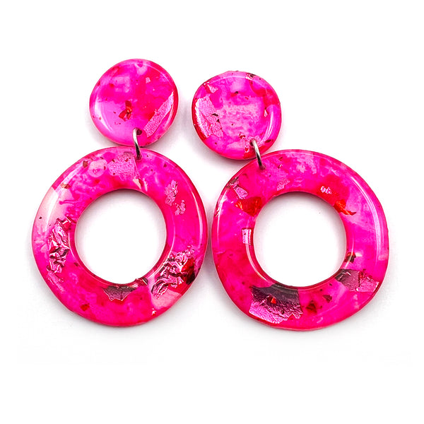 Ink + Resin Earring · Hoop · Wide · Pink Foil