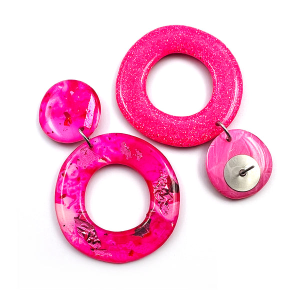 Ink + Resin Earring · Hoop · Wide · Pink Foil