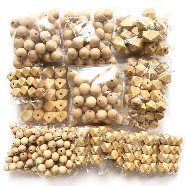 Wood Beads · Mix sizes & shapes · Maple · 15-30mm · Approx 450 Beads