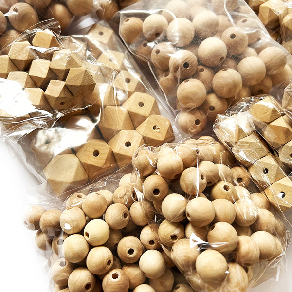 Wood Beads · Mix sizes & shapes · Maple · 15-30mm · Approx 450 Beads